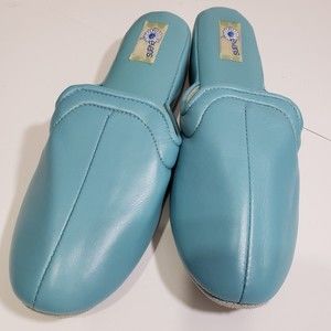 Evans Slippers for Women, Style "Bobbi" Size 9M, Lt. Blue, Leather Sole